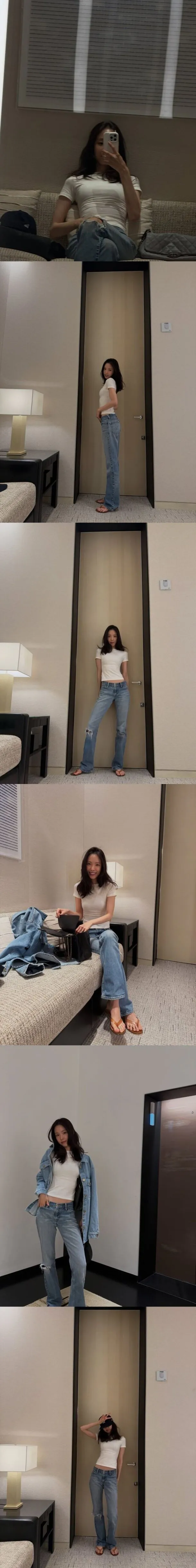 흰 티에 청바지 근본 조합 손나은